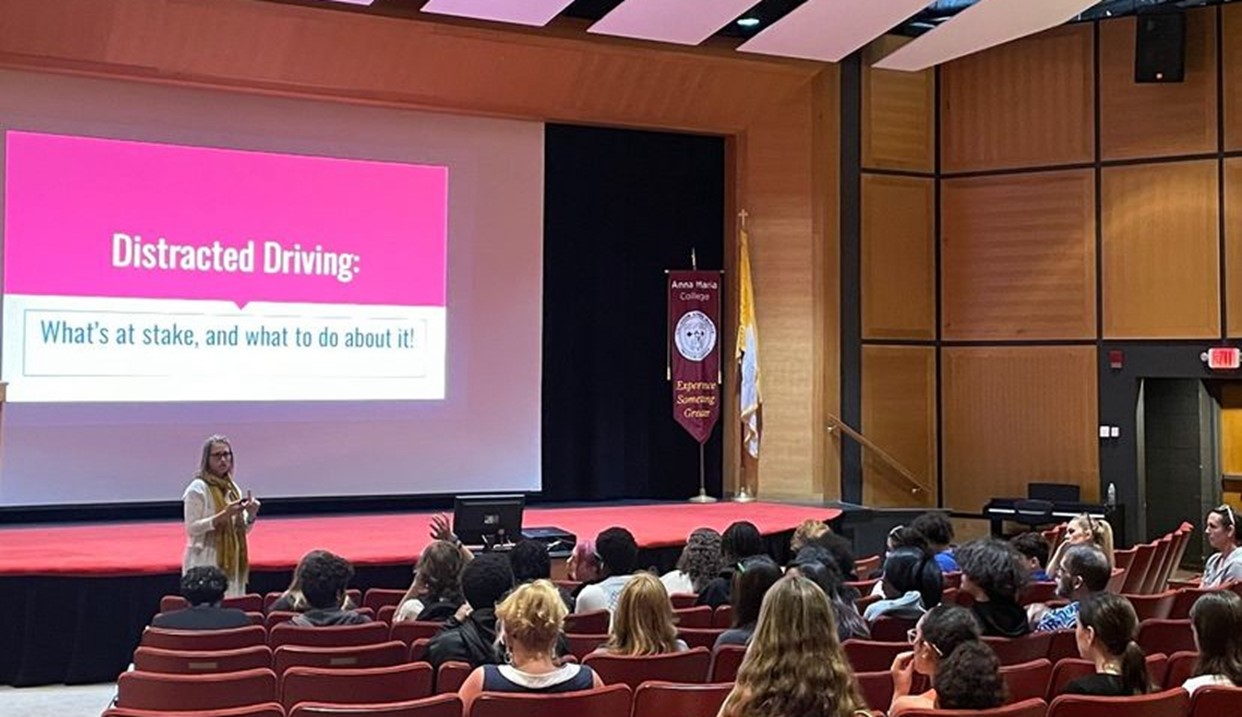 Participants attending "Distracted Driving: What's at stake and what to do about it" seminar presented by Emily Stein from Safe Roads
